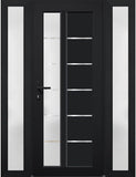 Front Exterior Prehung Fiberglass Door Frosted Glass/Manux 8088 Matte Black / 2 Side Exterior Windows/Entrance Patio