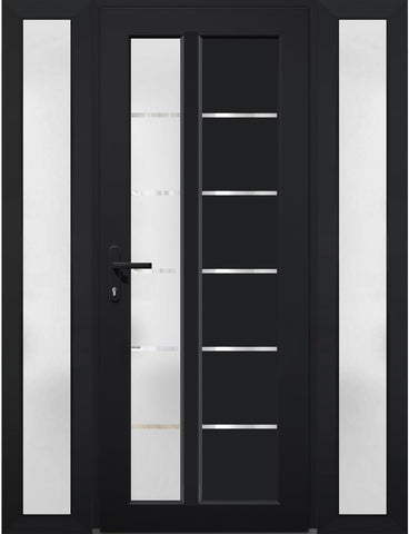 Front Exterior Prehung Fiberglass Door Frosted Glass/Manux 8088 Matte Black / 2 Side Exterior Windows/Entrance Patio