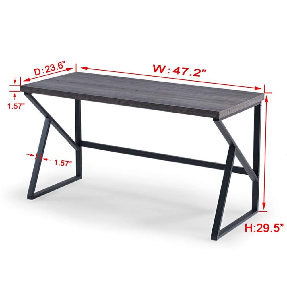Office Desk, Industrial Metal Wood Computer Desk, Gray Oak 47 Inch