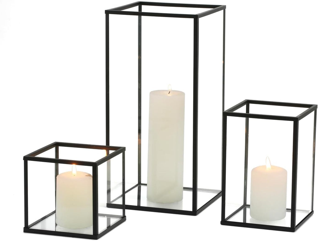 Glass Hurricane Candle Holder Set of 3 PCS Black Hurricane Candleholders for Wedding Party Holiday Birthday Home