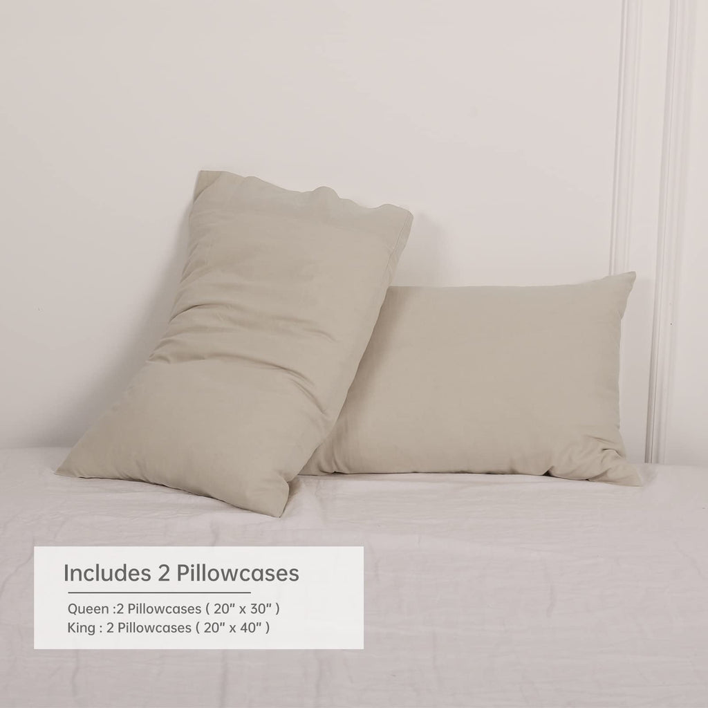 Linen Pillowcases 1 Pair Basic Style 55% Euro Linen 45% Cotton Blend Solid Color Flax Shams Set of 2, Standard Queen