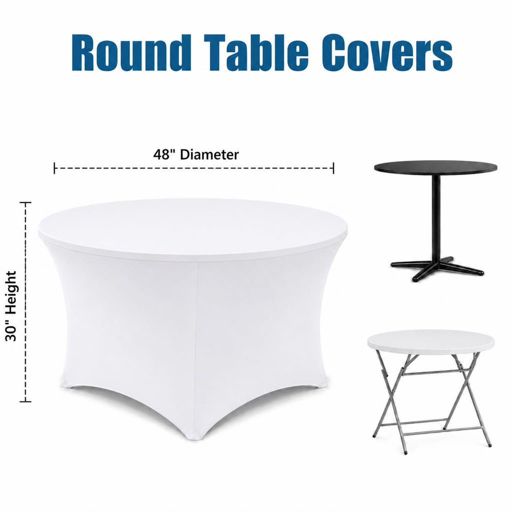 Round Table Covers - 6 Pack 48x30 Inch Table Cloth - White