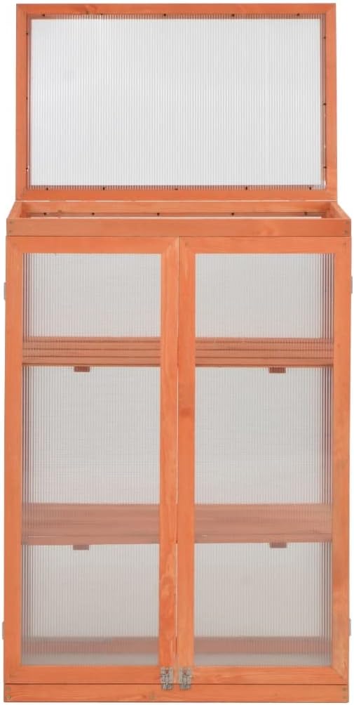 Wooden Garden Greenhouse Cold Frame for Herbs and Flowers with 2 Shelves and Hinged Lid, 29.5"x18.5"x42.9" Outdoor