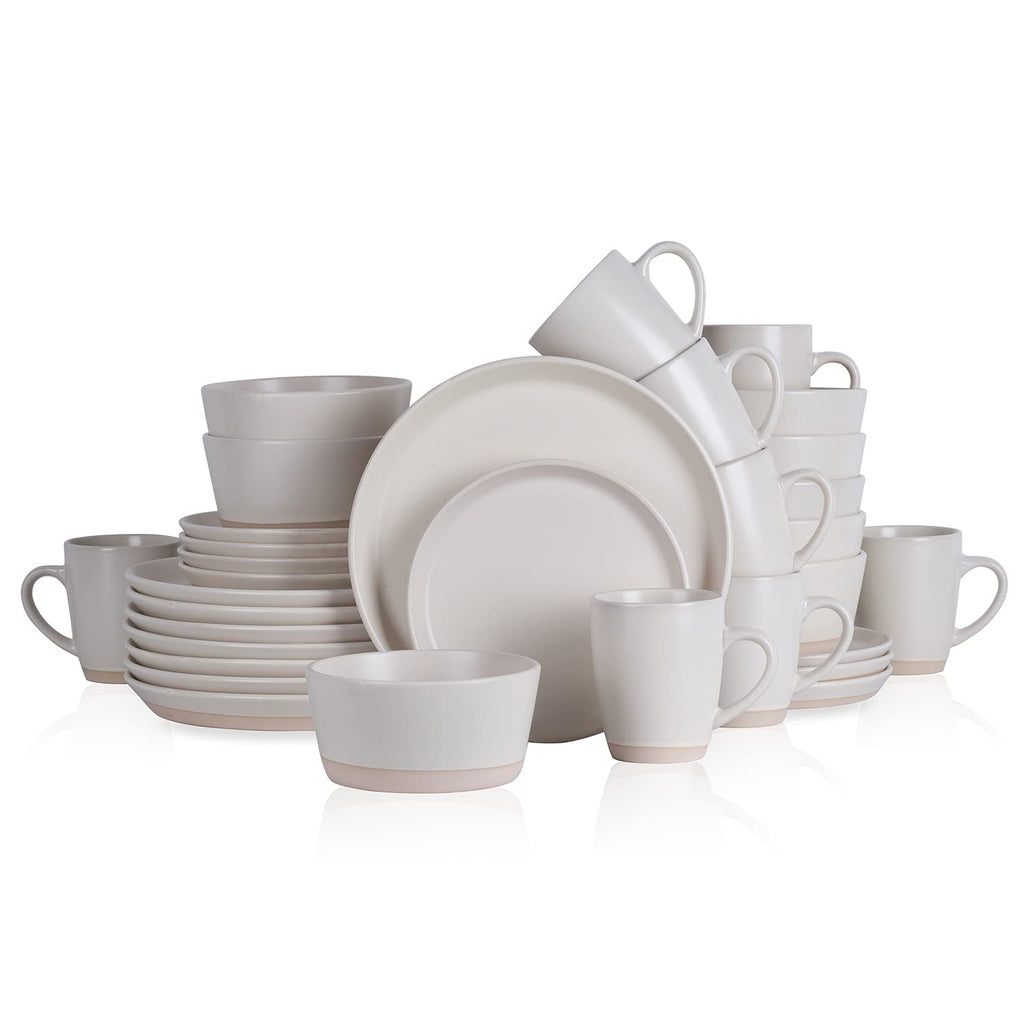 Lain Jules Modern Stoneware 32-Piece Round Dinnerware Set, Plates and Bowls Sets, Dish Set for 8, White