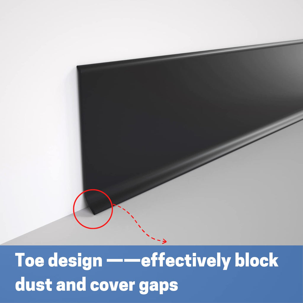 Peel and Stick Rubber Baseboard Trim, 6 Inch x 60 Feet, Black, S152