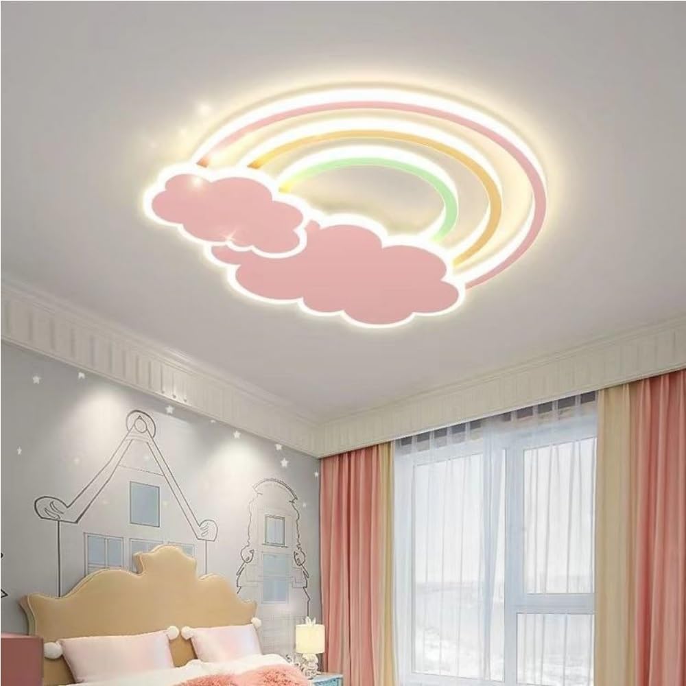 LED Pink Ceiling Light Modern Cartoon Children's Room Dimmable Ceiling Light with Remote Control Nordic Children's