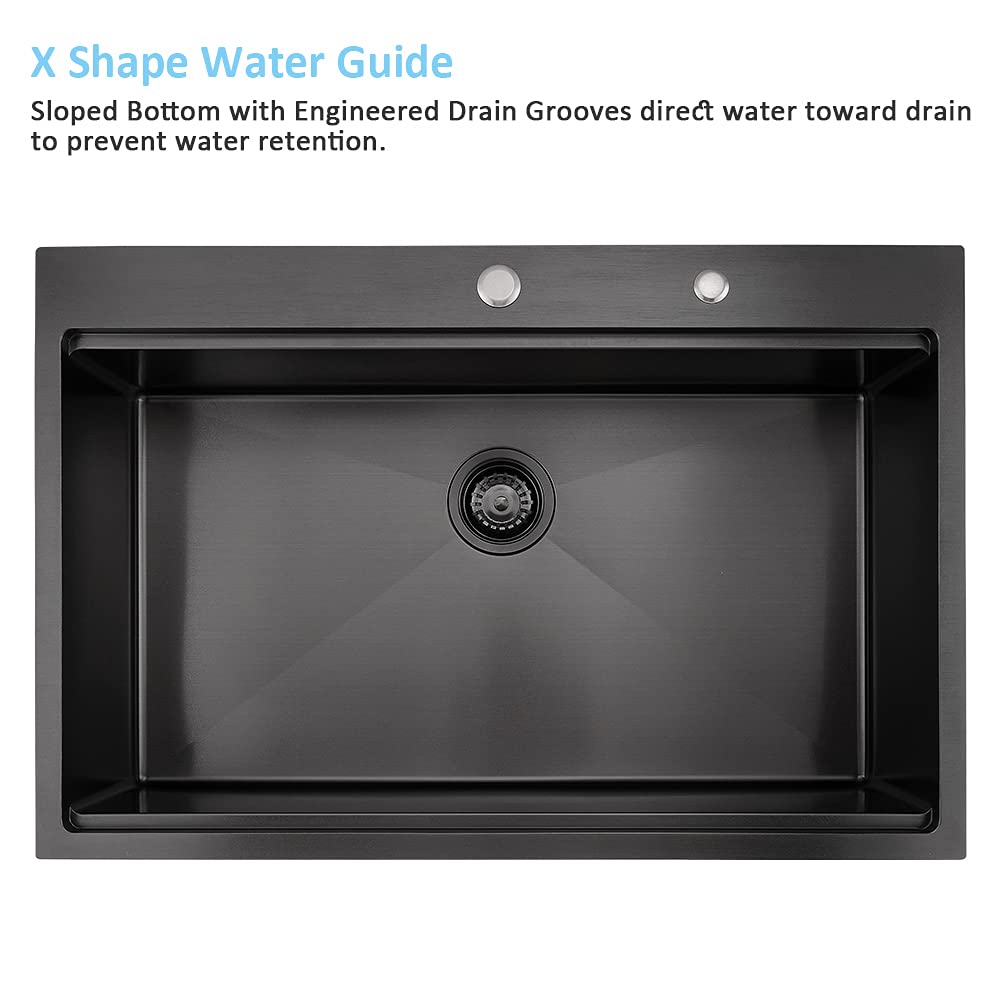 33x22 Black Drop In Workstation Stainless Steel Sink