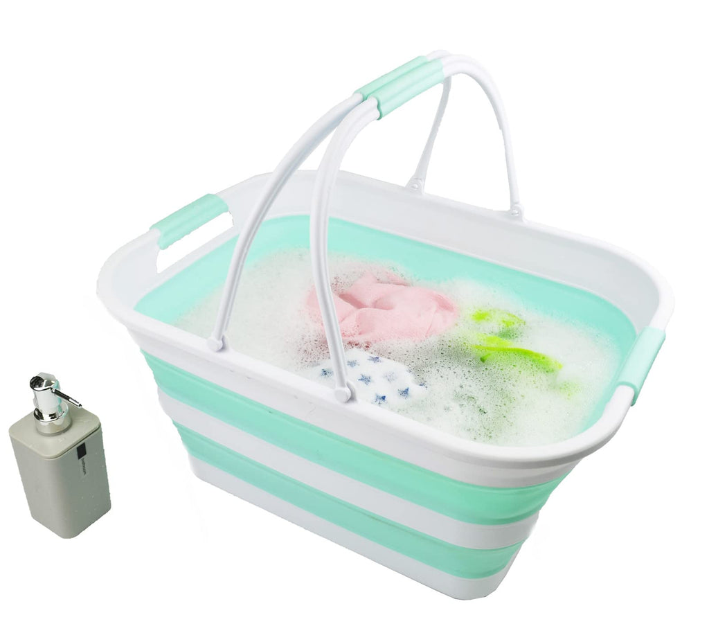 29L(7.6 Gallon) Collapsible Tub with Handle-Portable Outdoor Picnic Basket-Space Saving Storage Container, Water