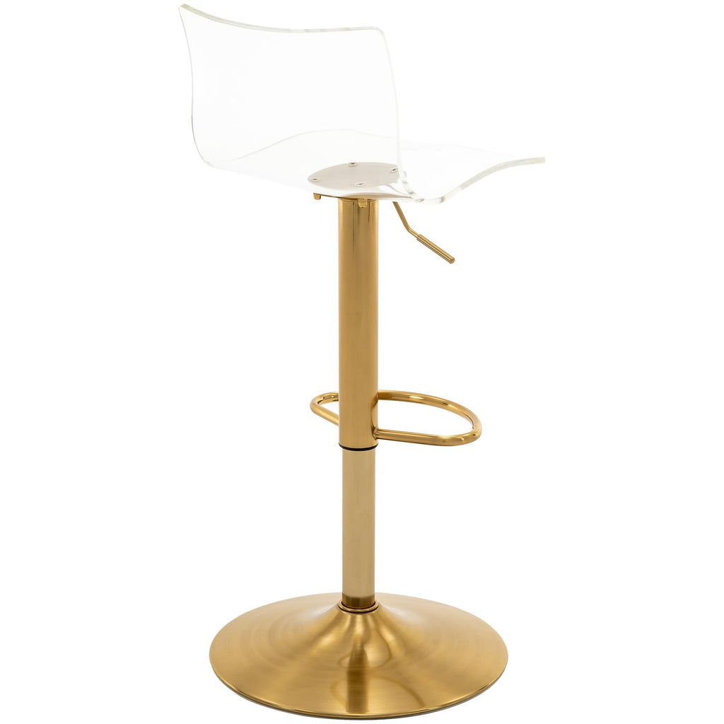 Acrylic Bar Stools with Mid Back Set of 2 Adjustable Swivel Clear Gold Base