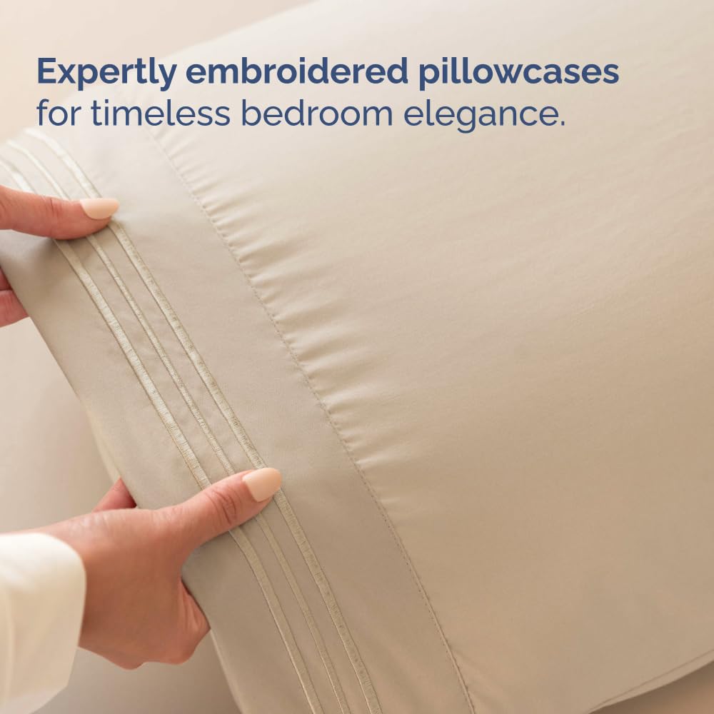Flex Top Split Head King 4 Piece Sheet Set - Ultra-Soft, Breathable - Cream