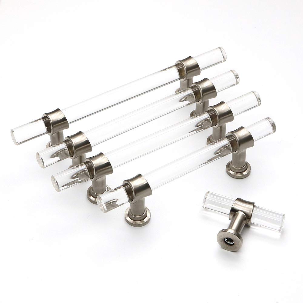 Acrylic Drawer Pulls, Kitchen Cabinet Handle 3 Inch 10 Pack, Brushed Nickel Drawer Handles Silver Kitchen Hardware T