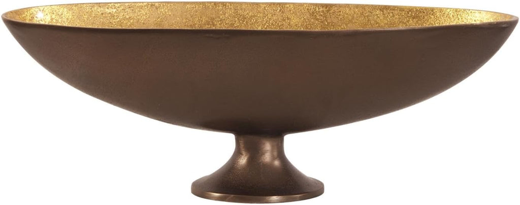Oblong Gold Footed Bowl for Centerpiece, Decorative Bronze Footed Bowl with Gold Luster Inside Counter, Console
