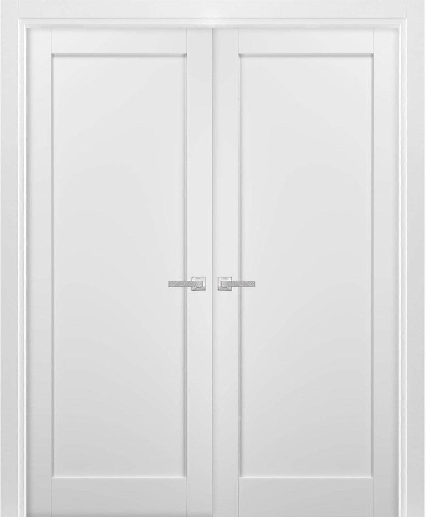 Quadro 4111 | Double Swing Interior French Doors with Glass, MDF, Hardware Included, 72x80, White, M