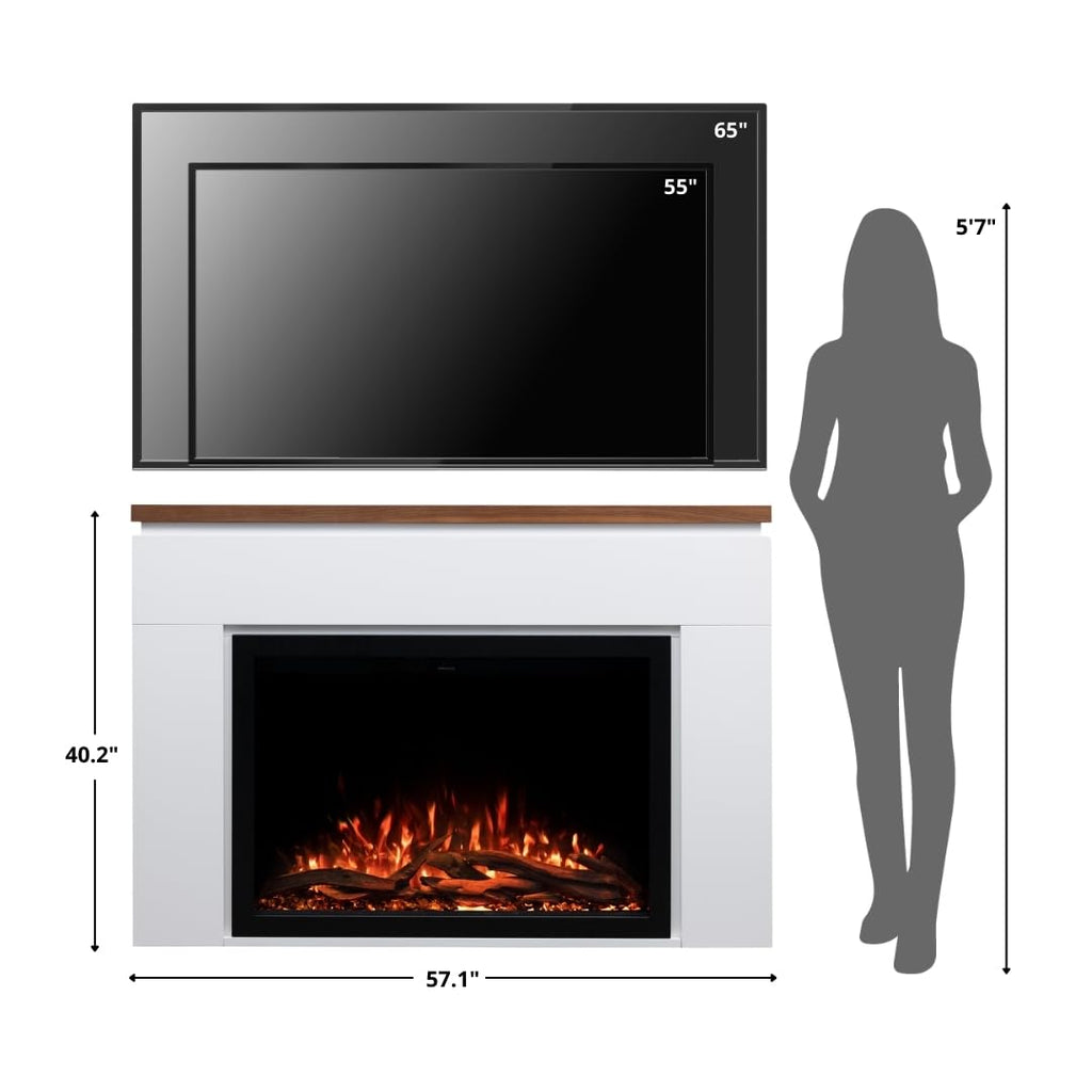Sabrina Smart Electric Fireplace Mantel Package | 33" Firebox Heater | Sleek Design w/Walnut Finish Mantel