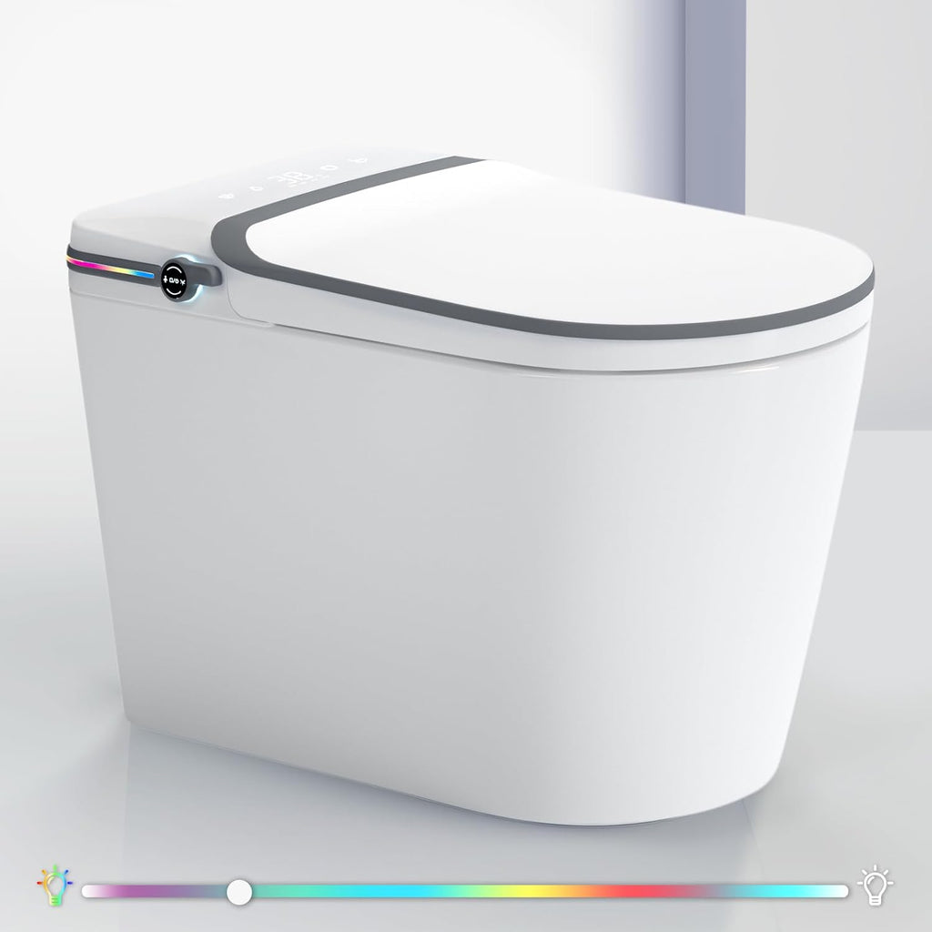 Smart Toilet, One Piece Bidet for Bathrooms, Modern Elongated Toilet with Warm Water, Dual Auto Flush
