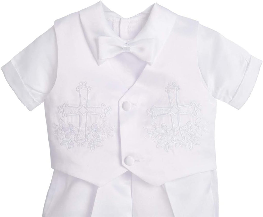 Baby Boys Christening Suit White Baptism Outfits with Bonnet