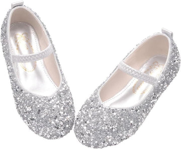 Girls Classic Slip on Mary Jane Ballet Flats Glitter Wedding Party Bridesmaids Flower Girl Princess Dress Shoes