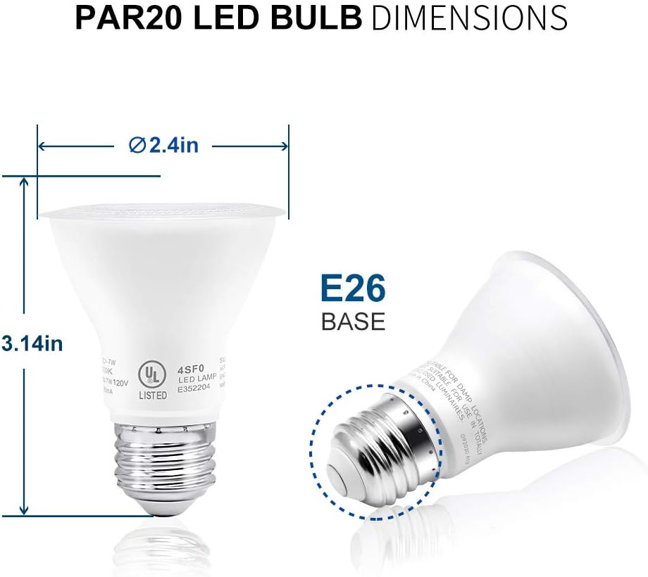 PAR20 LED Bulb, 7W 50W Equivalent, 4000K Natural White, 500 Lumens Dimmable Flood Light Bulb, E26 Base, UL