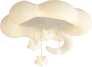 23.62 X 16.93 Inches Modern Milk White Cloud Kids Bedroom Ceiling Light, LED Flush Mount Nursery Ceiling Lamp, Moon