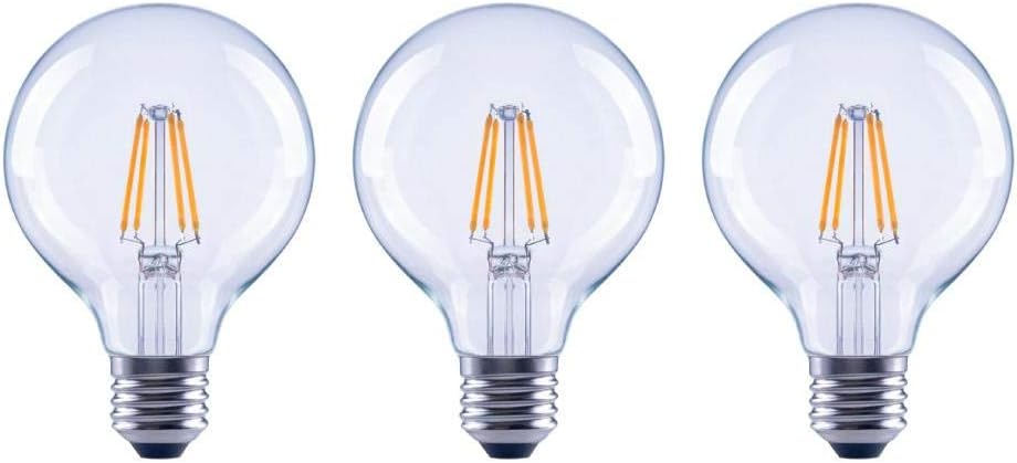 G25 Globe Dimmable Energy Star Clear Glass Filament Vintage Style LED Light Bulb Daylight (3-Pack)