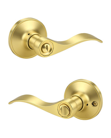 1 Pack Gold Door Handle Interior Privacy Doorknob Bedroom Door Handle with Lock, Reversible for Left and Right