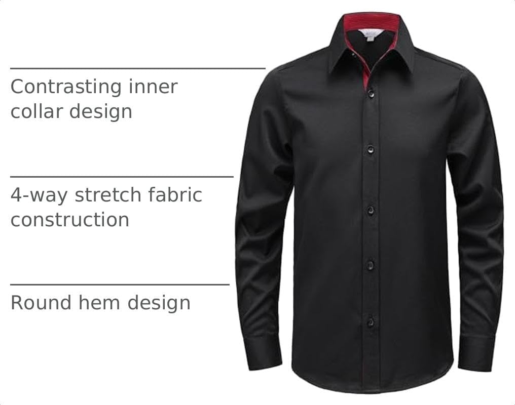 Boys Stretch Dress Shirts Wrinkle Free Long Sleeve Button Down Shirts