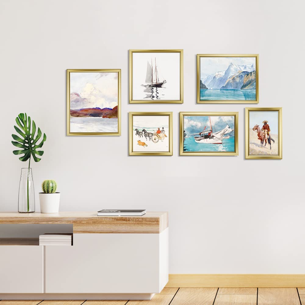 4x6 Picture Frames (6 Pc, Gold) Simple Designed Photo Frame with High Definition Glass for Wall Mount & Table Top