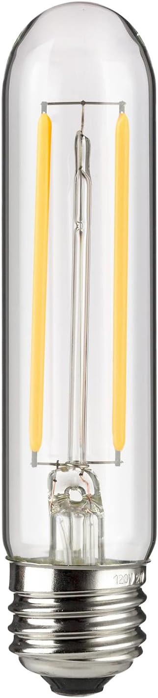 LED Filament T10 Tubular Light Bulb, 2 Watts (25W Equivalent), 160 Lumens, Medium E26 Base, 120 Volts, Dimmable, 90