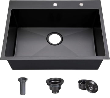 33 Inch Black, Drop in Single Bowl
