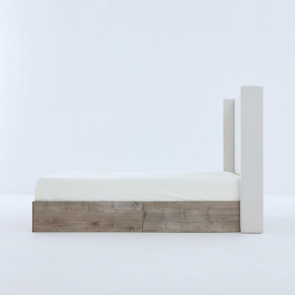 Upholstered Bed Frame, 54" Tall Headboard Shelton Wingback Bed Frames, Wood Base Platform Beds, No Box