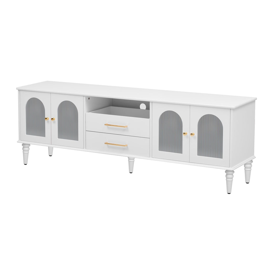 Retro TV Stand for TVs up to 75 Inches, Entertainment Center Media Console with Fluted Glass Doors and Five Solid