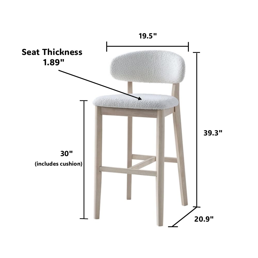 30" Bar Stools Set of 2, Upholstered Bar Height Stool, White Wash Color