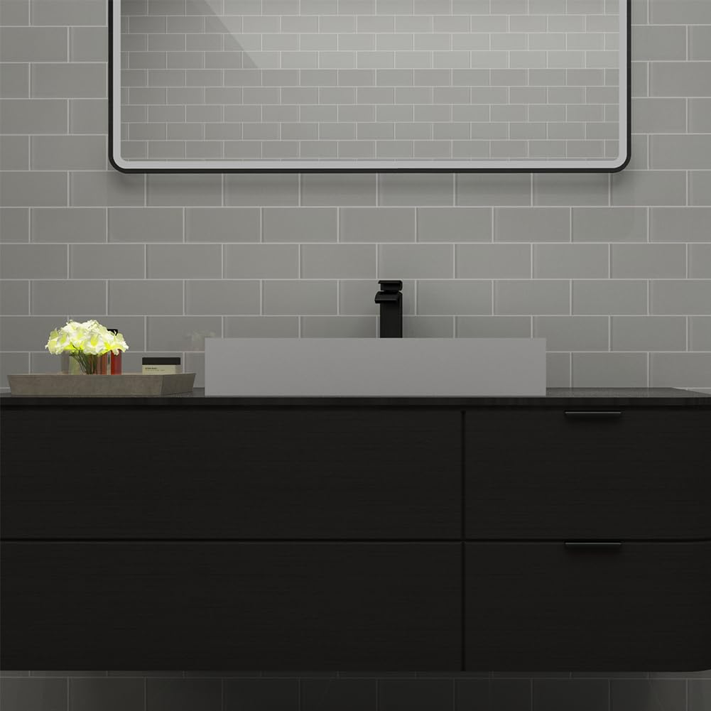 Glass Subway Tile 3 x 6 Inch Light Gray Backsplash Bathroom Wall (32-Pack, 4 sq.ft.)