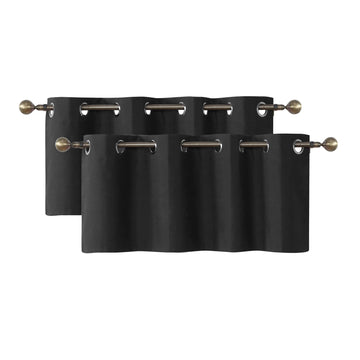 Grommet Blackout Curtain Valance Window Topper, Short Cafe Valence, Set of 2, 54 W X 18 L Inch, Black