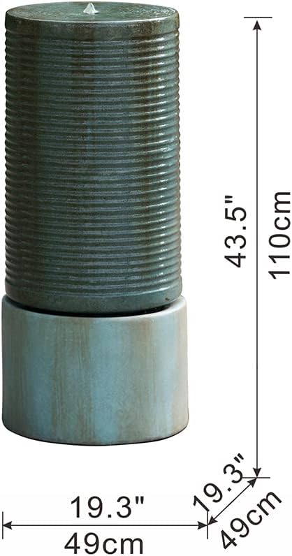 44" Tall Large Round Green Ribbed Tower Water Fountain, Verge Blue Gray Finish