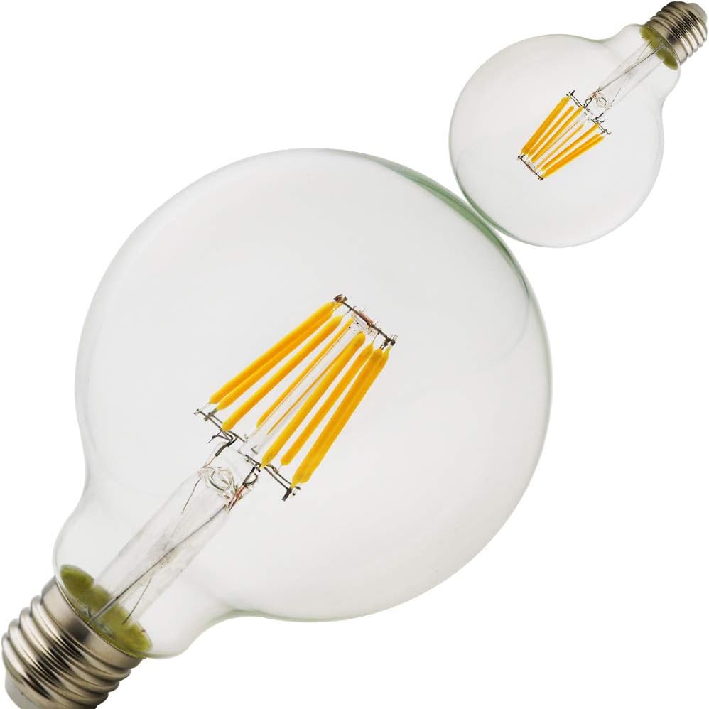 LED Globe Bulb 8W 2200K Warm White 650 Lumens, E26/E27 Base Vintage G95 Clear Glass Globe Edison Style LED Filament