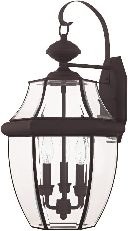 Monterey 3-Light Outdoor Wall Lantern with Clear Beveled Glass, 22.5 Inch - Bronze