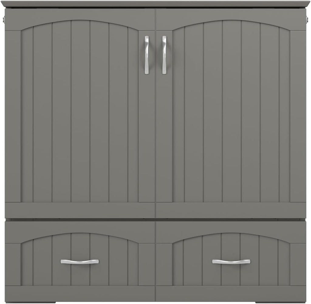 Murphy Bed Chest Twin XL with 6" Mattress, Storage Drawer & Built-in USB Charger, Grey