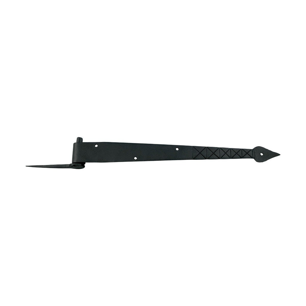 Supply Black Spear Tip Strap Pintle Hinge 16 in. Long Diamond Etch Style Wrought Iron Lift Off Pin Hinges for Doors
