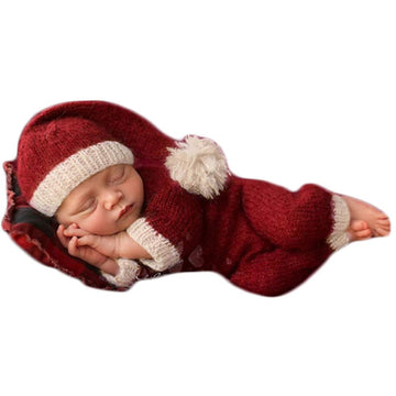 Xmas Newborn Baby Photo Props Boy Outfits Crochet Santa Claus Red Hat Pants