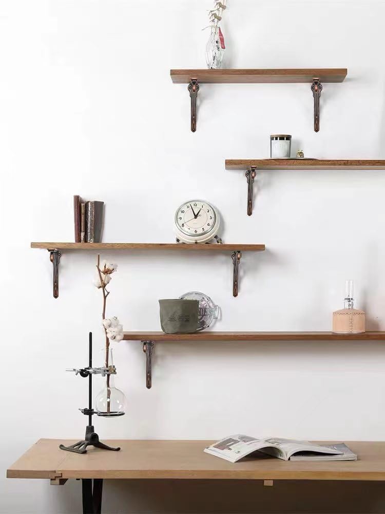 Decorative Shelf Bracket 8 inch, Antique Copper Brackets for Shelving, Heavy Duty Vintage, DIY Projects, Hardware