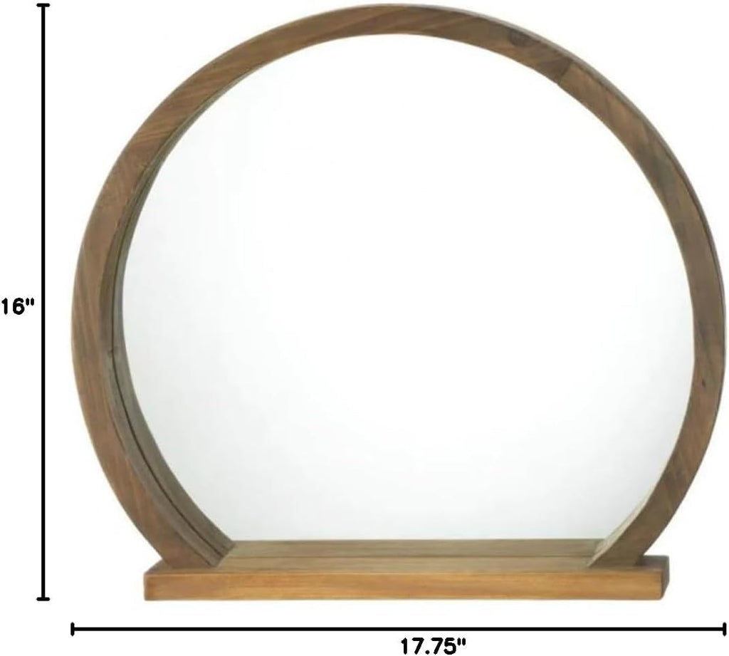 Décor Round Wall Mirror, Wood with Shelf, 17.75x2.75x16