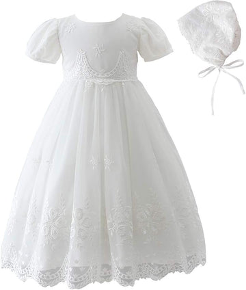 Baby Girls Christening Baptism Dress Special Occasions Lace Floral Embroidered Christening Gown