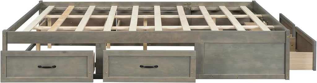 Japanese Wooden Platform Bed With 6 Storage Drawers, No Headboard
