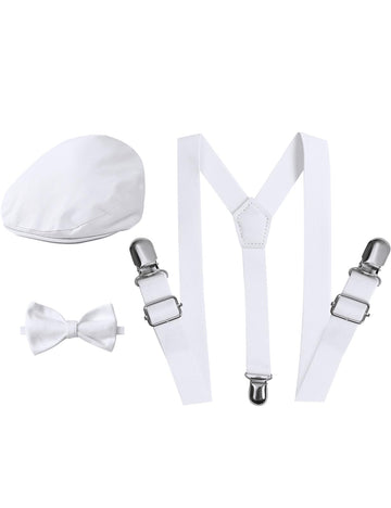 Boys White Suspenders and Bow Tie Set Newsboy Hats Baptism up