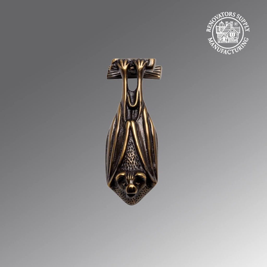 Bat Door Knocker Solid Brass Antique Finish 5 Inch Decorative Front Door Hardware with Mounting Screws