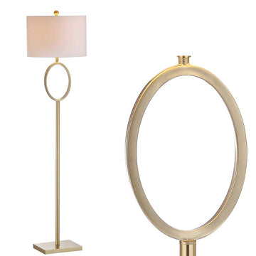 April 61" Metal LED Floor Lamp Hoop Design, Brass Gold
