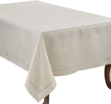 Linette Shimmering Hemstitched Tablecloth 65" W x 160" L - Ivory Rectangle Table Cover, Baquets, Wed