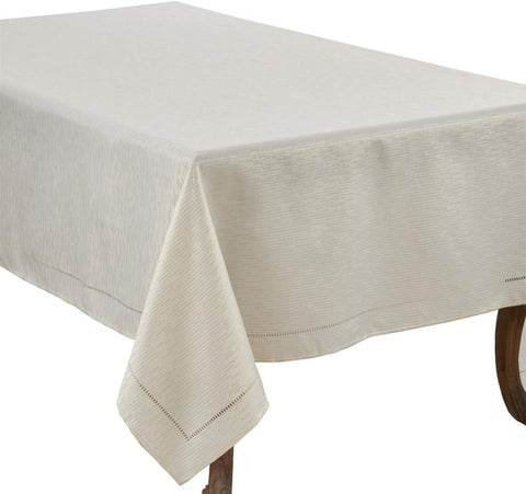 Linette Shimmering Hemstitched Tablecloth 65" W x 160" L - Ivory Rectangle Table Cover, Baquets, Wed