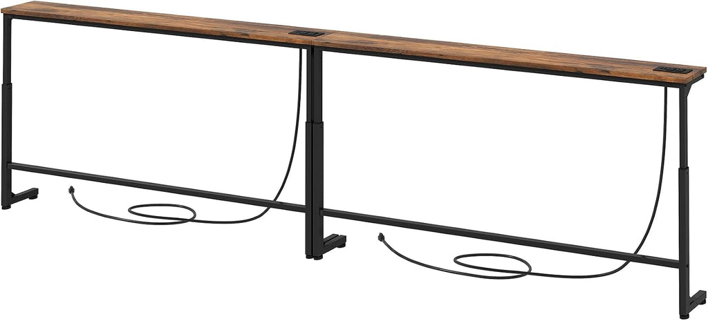 94.5" Behind Couch Table, Height Adjustable Narrow Console | 24.3"-32.5" range, split for separate walls, 2 outlets